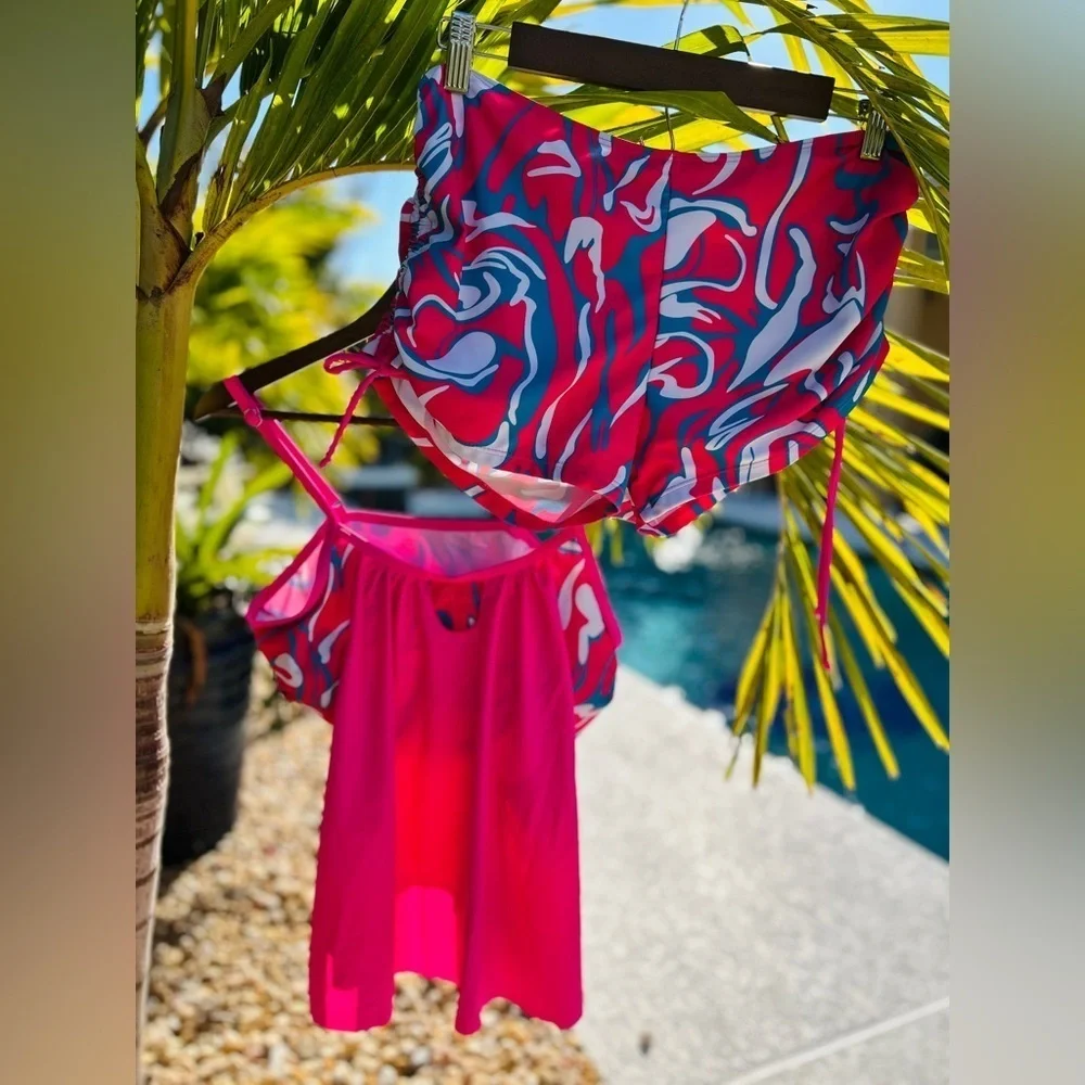 ✨ SHEIN Hot Pink Tankini & Swim Shorts Set – Size XL